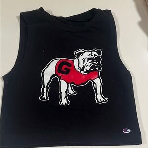 Georgia Champion Black Crop Top with Red Bulldog Graphic